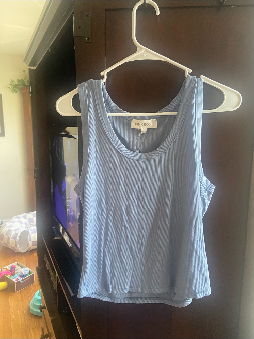 Pink Rose Women's Light Blue Ribbed Tank Top